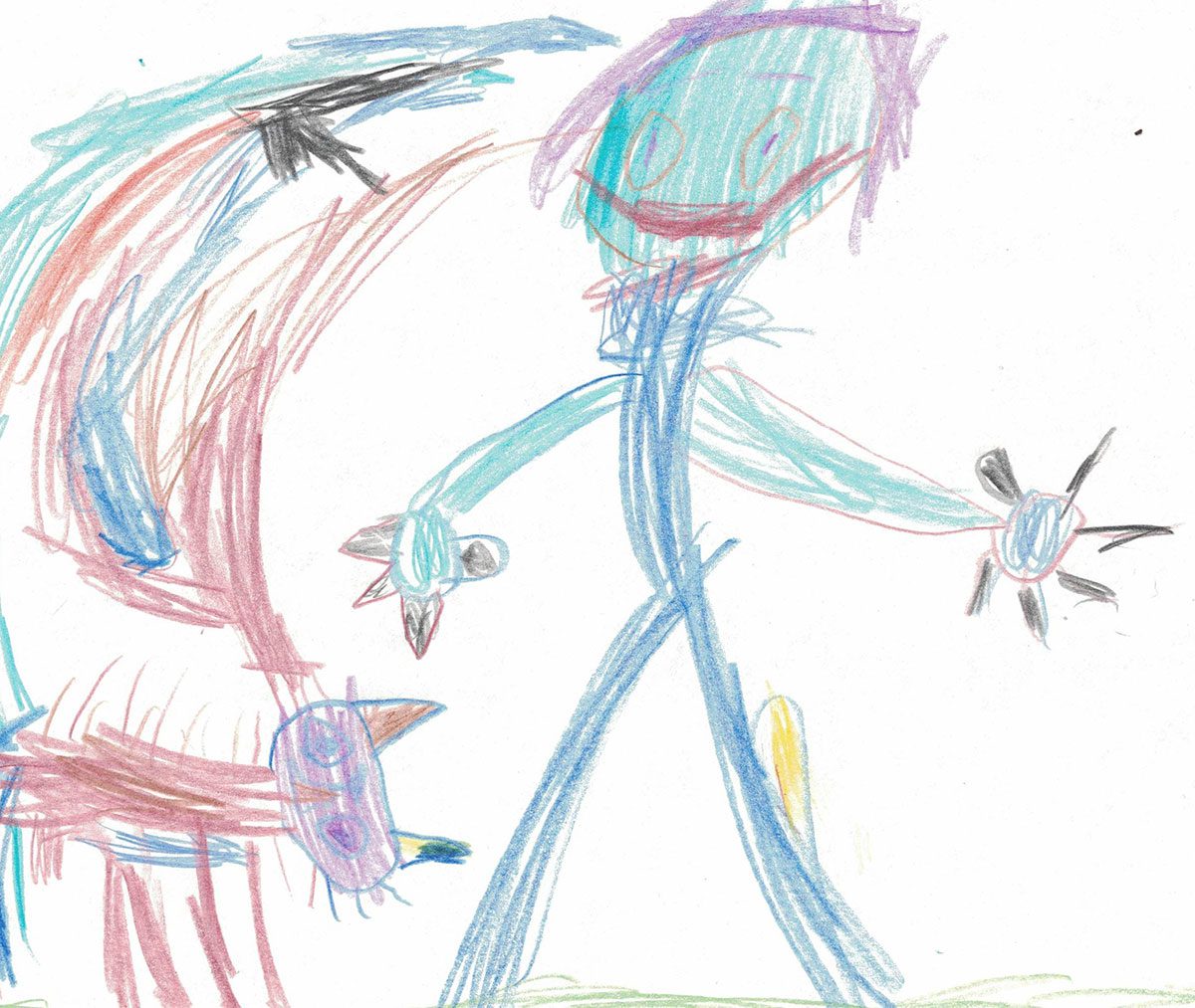 child's artwork of person and cat